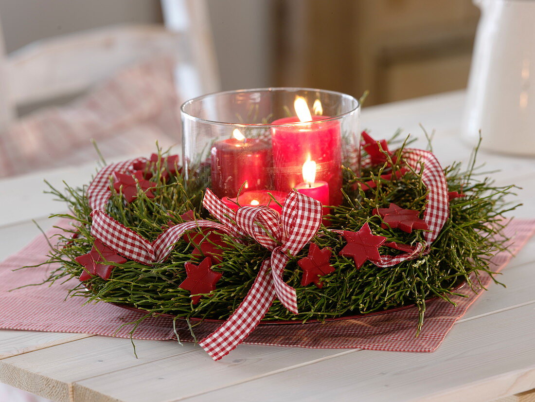 Unusual Advent wreath made of Vaccinium (blueberry branches)