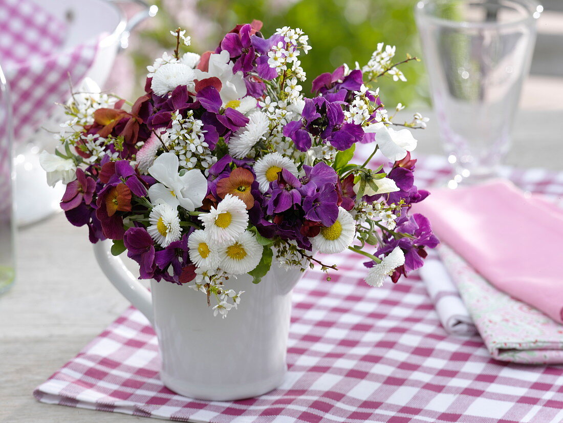 Gold lacquer spring bouquet in ceramic jug