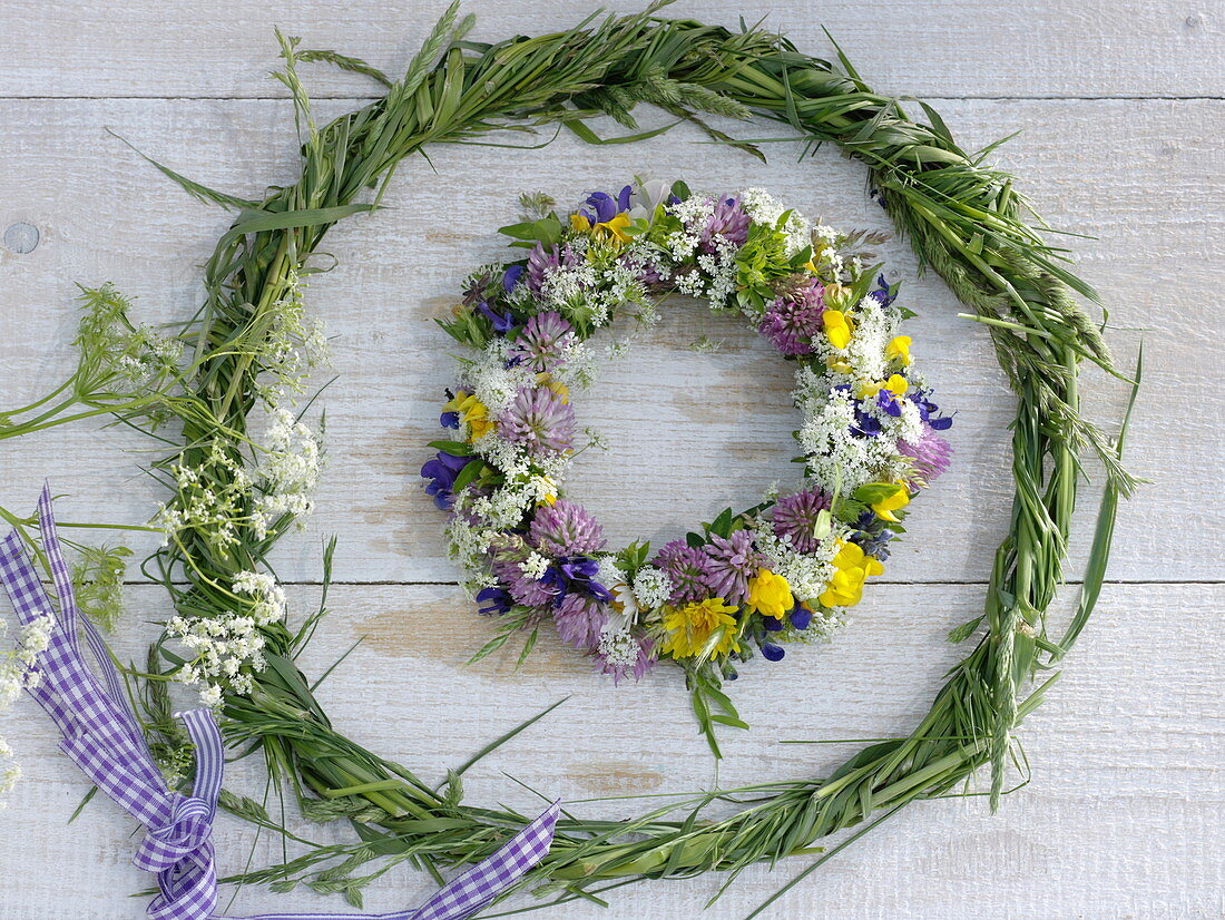 Meadow flower wreath in a grass wreath