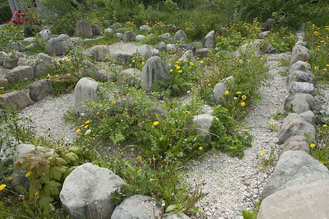 Labyrinth of natural stones and gravel