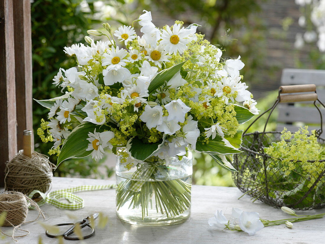 White bouquet of Leucanthemum vulgare, Campanula