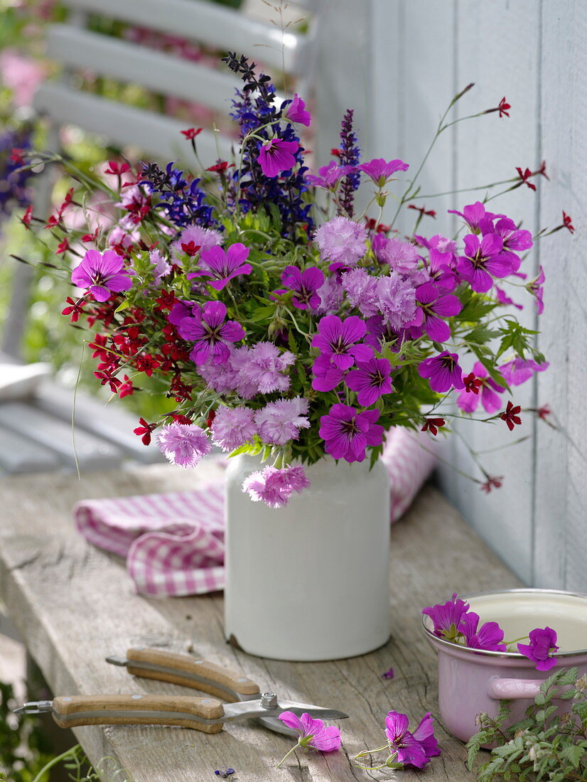 Bouquet of perennial geranium, Dianthus plumarius