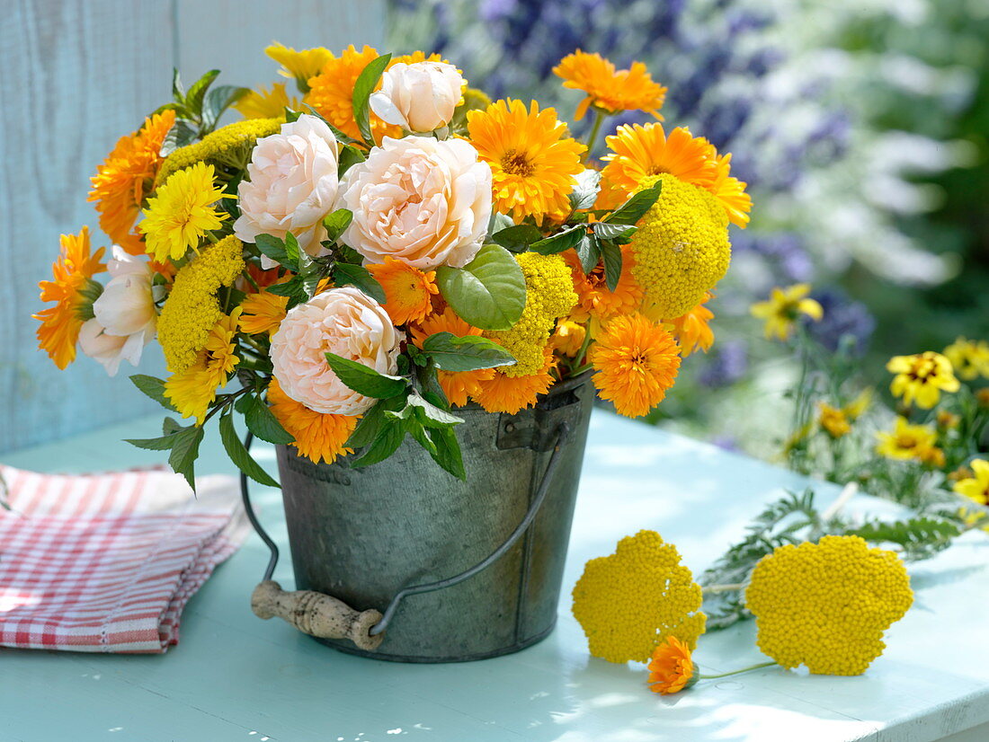 Bouquet of Rosa (Roses), Calendula (Marigolds), Achillea