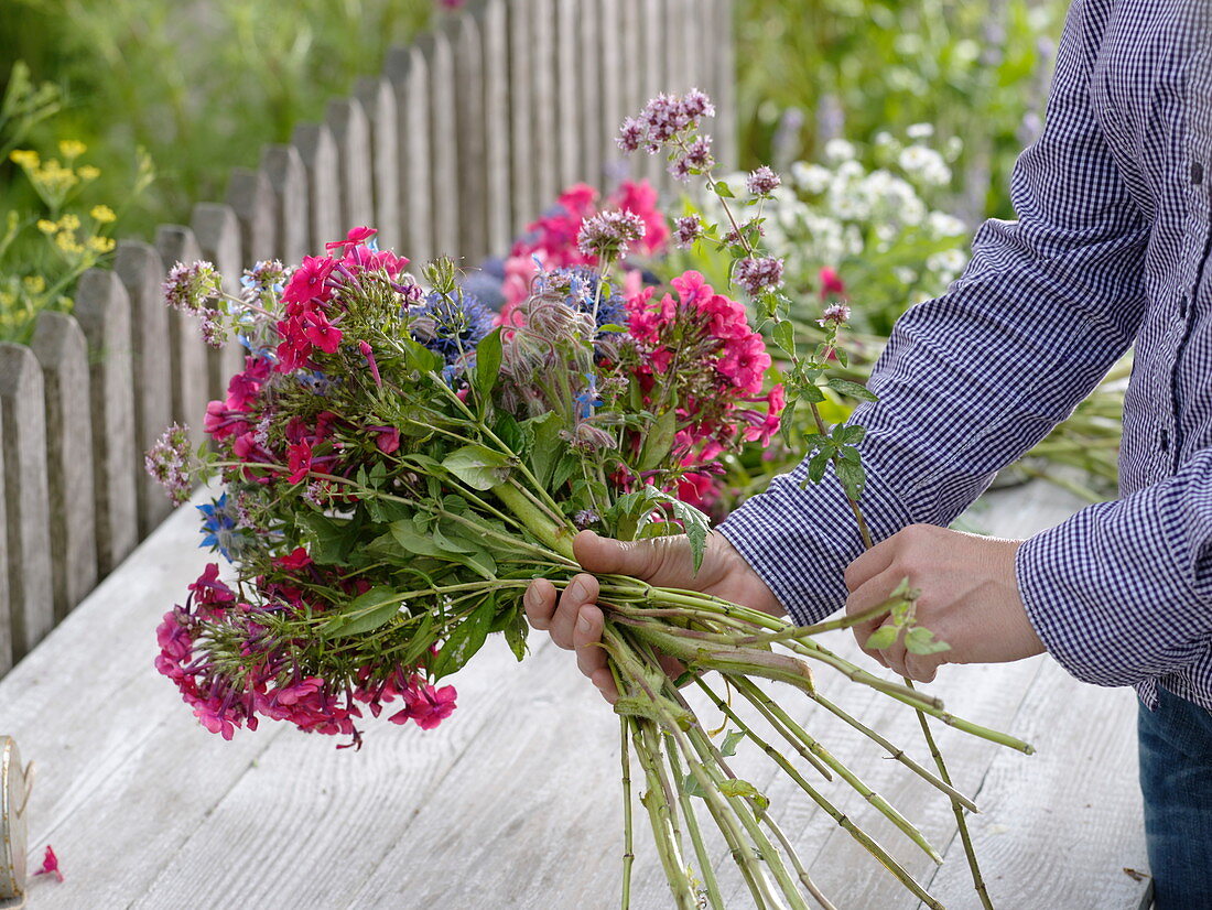 Blue-pink bouquet of perennials and herbs (2/3)