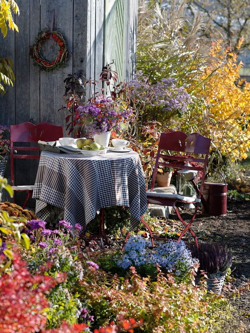 Gedeckter Tisch am Gartenhaus