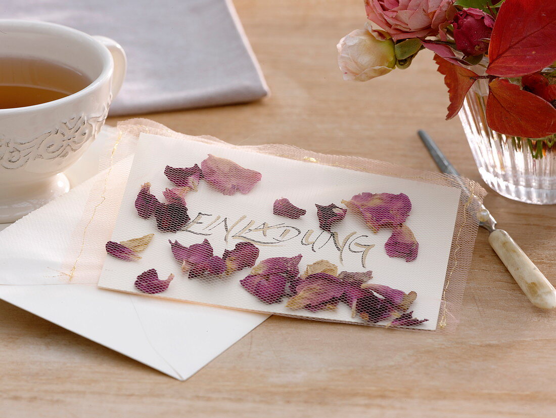 Invitation Card with dried rose petals