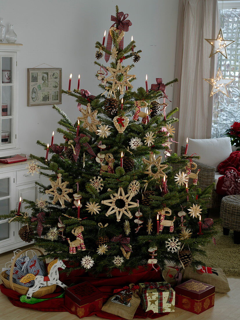 Old German Christmas tree with straw stars