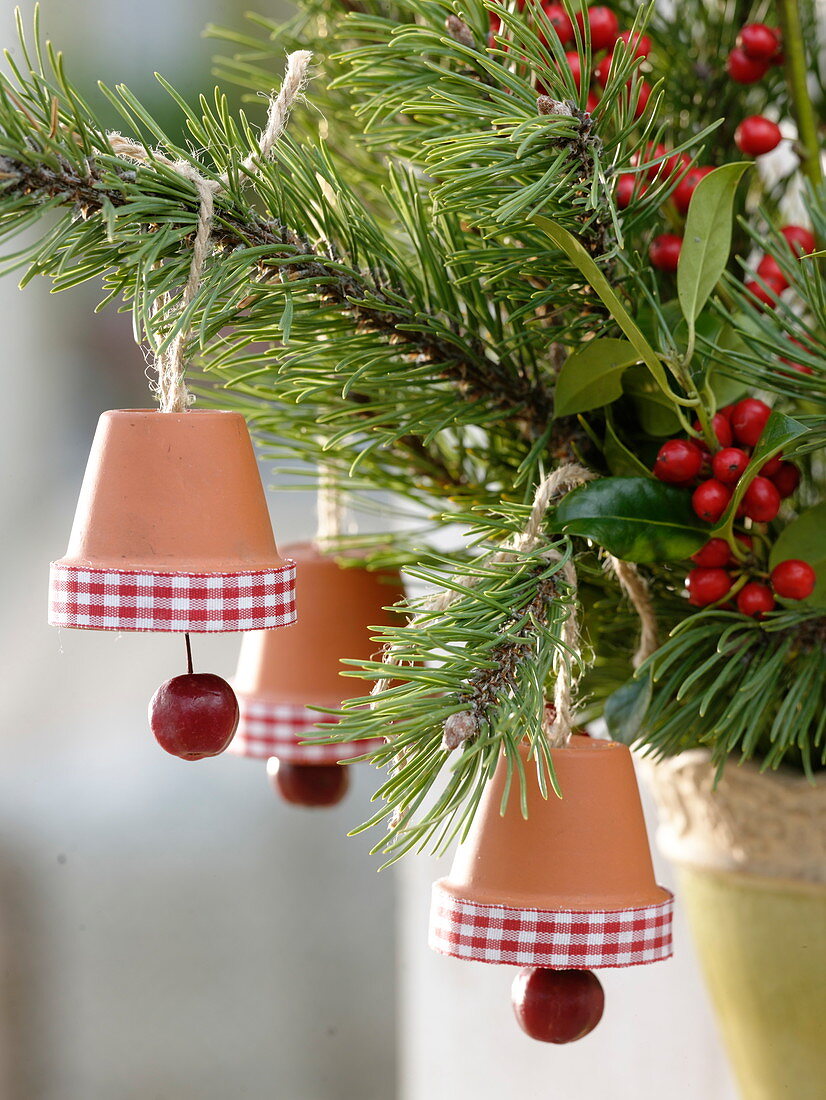 Homemade bells made of small clay pots