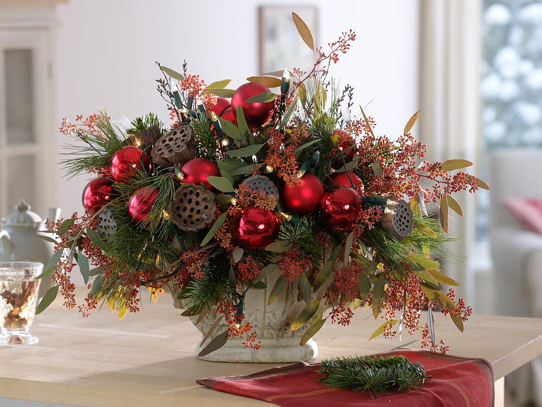 Christmas bouquet of Pinus (pine), Abies (fir), Eucalyptus