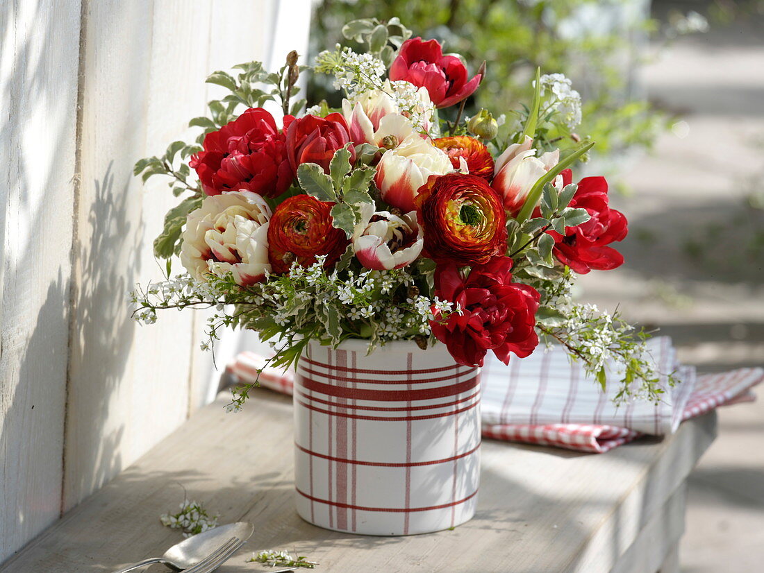 Red and white spring bouquet Tulipa 'Abba', 'Wirosa'