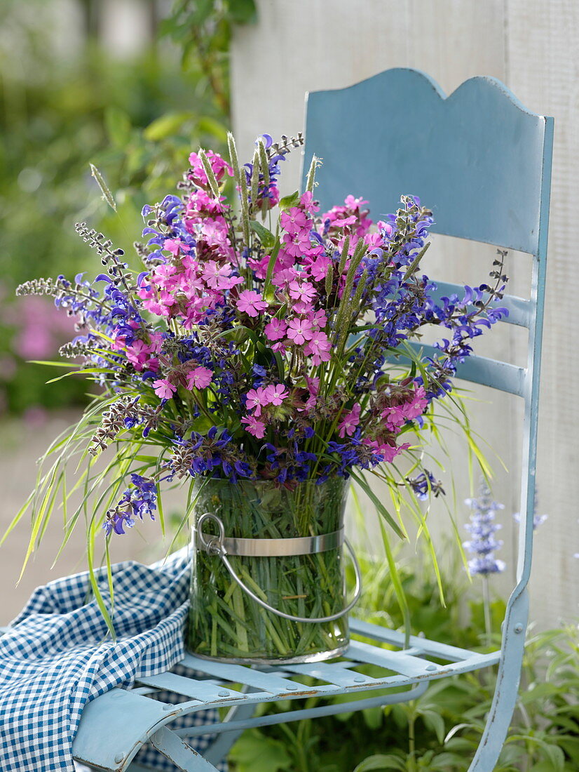 Meadow bouquet of Salvia pratense (meadow sage), Silene dioica