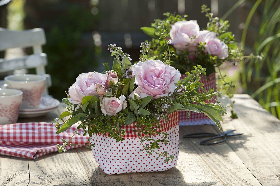 Small bouquet of Rose with thyme and sage