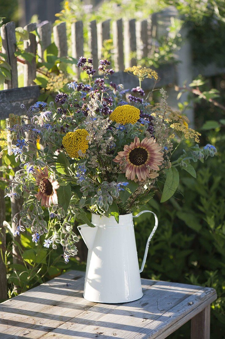 Bouquet of herbs with borage (Borago), Helianthus