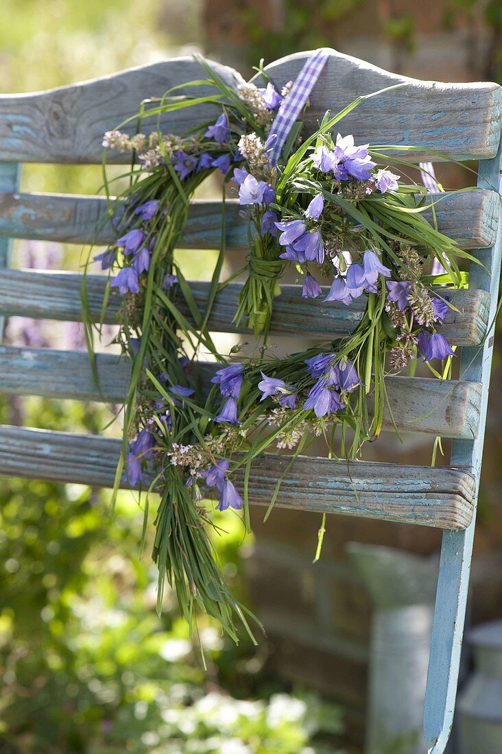 Grass heart with Campanula (bellflower) and wild thyme