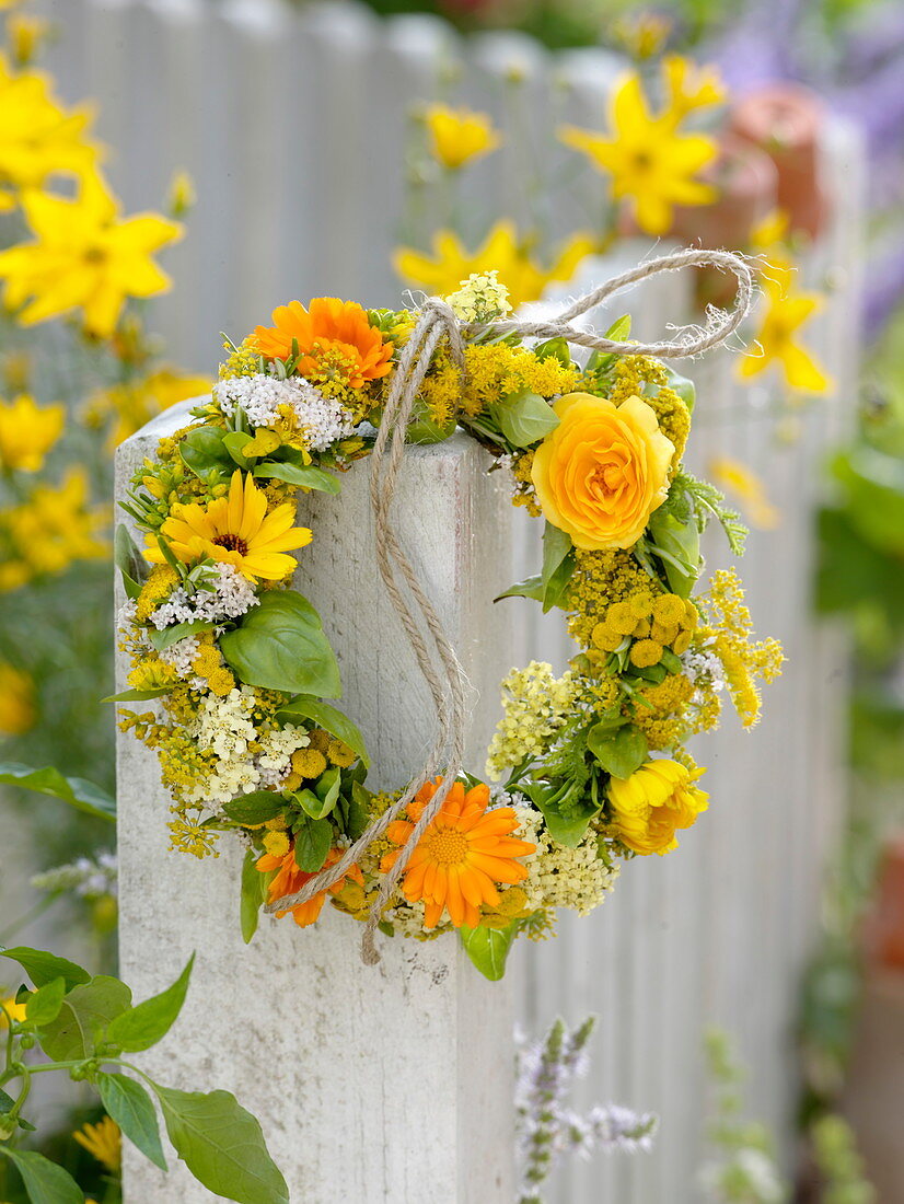 White-yellow wreath of herbs and medicinal herbs
