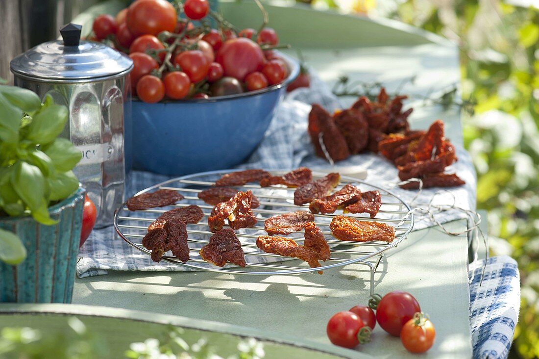 Process tomatoes in the outdoor kitchen