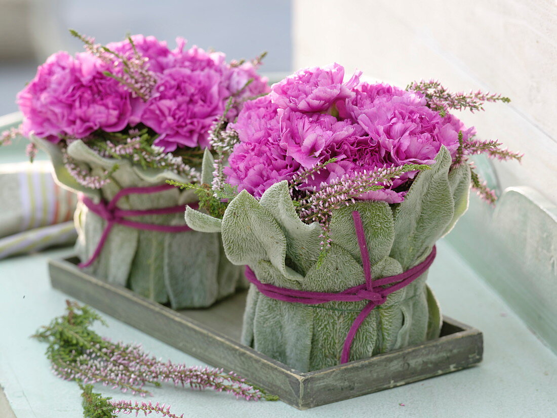 Bouquet of carnations in leaf dress (6/6)