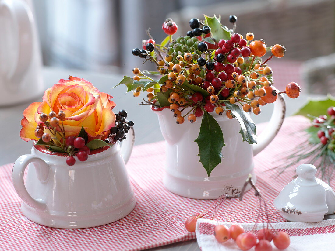 Sugar bowl and cream jug as vases