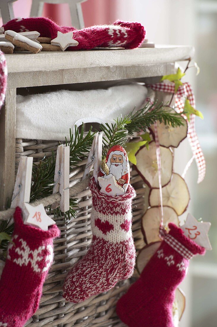 Self-knitted socks as Advent calendar