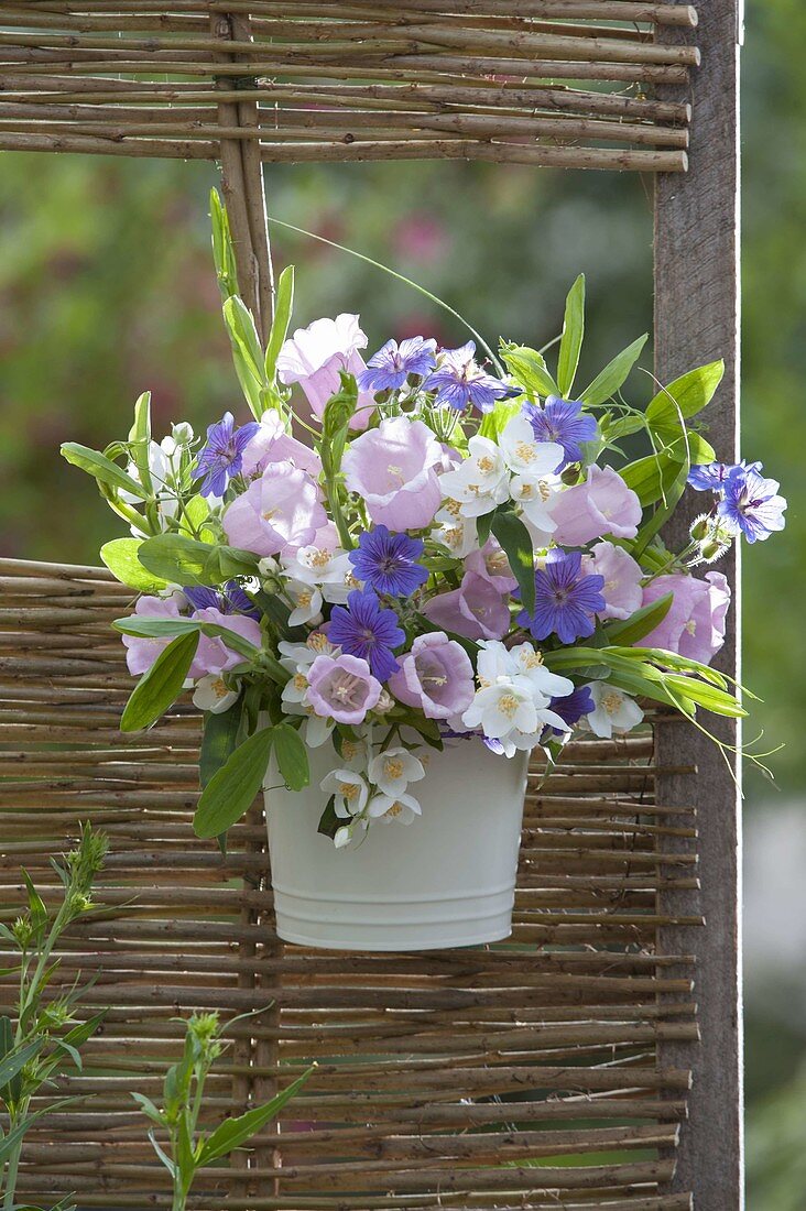 Fragrant bouquet with Campanula media (lady's bell flower), geranium