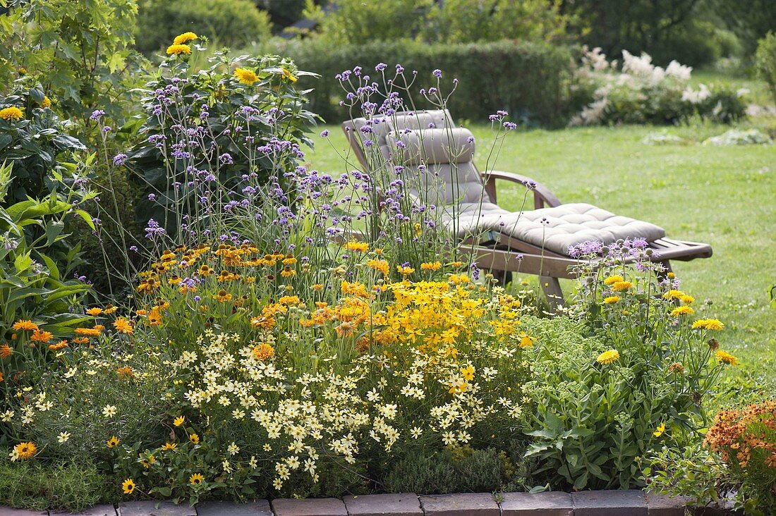 Gelbes Sommerbeet mit Stauden und Sommerblumen