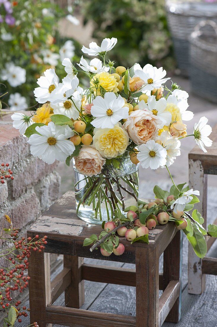 Yellow and white late summer bouquet: Cosmos (Jewel Basket), Pink