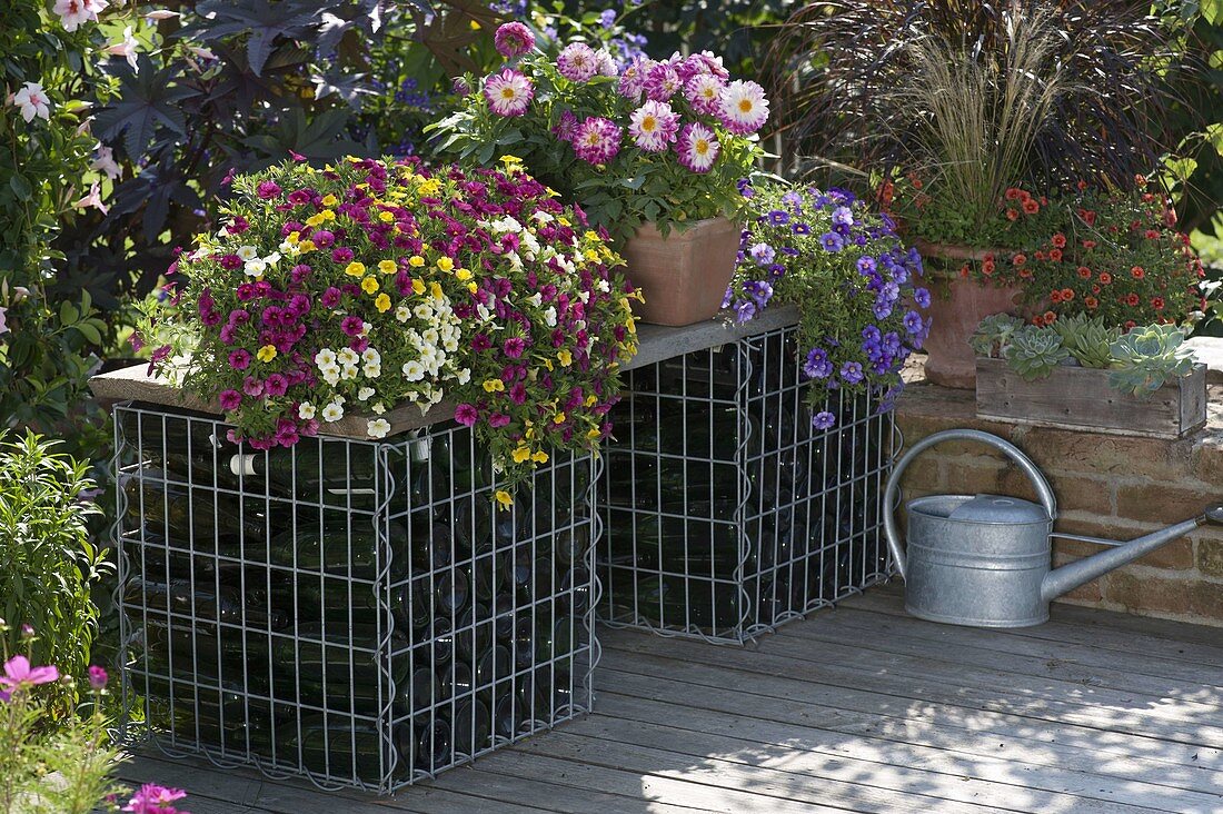 Homemade gabions filled with empty bottles