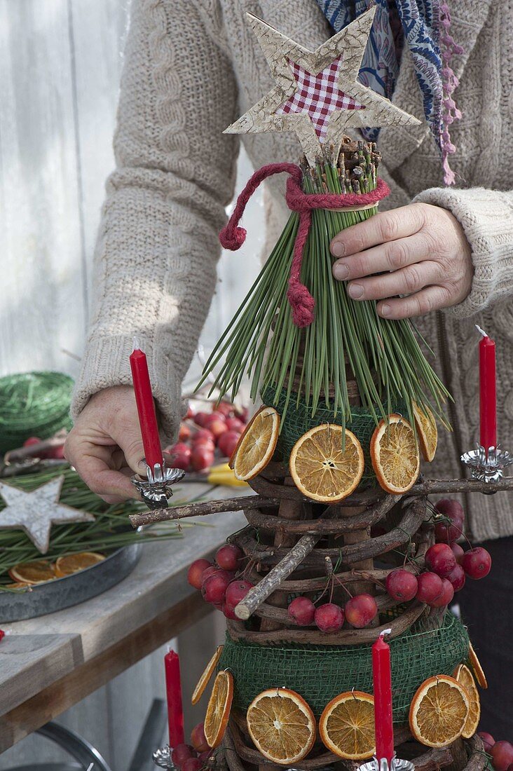 Cone made of grapevines to decorate a Christmas tree