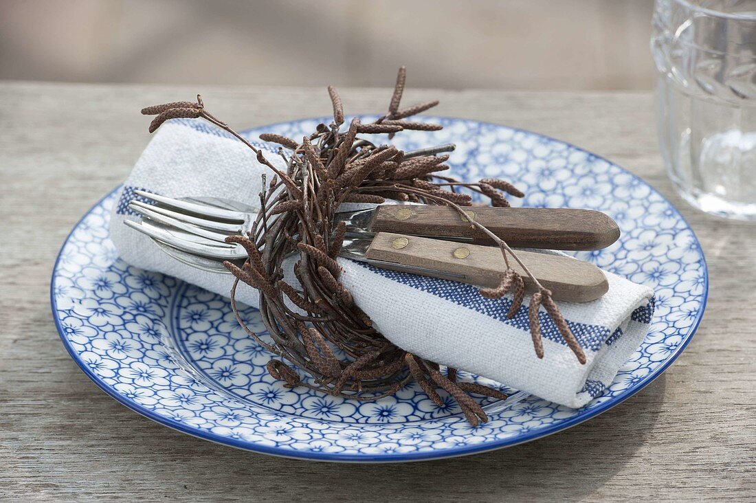 Small wreath made of Betula (birch) twigs as a napkin ring