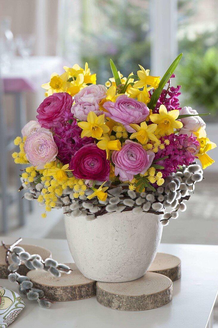 Bouquet of Ranunculus, Acacia, Hyacinthus