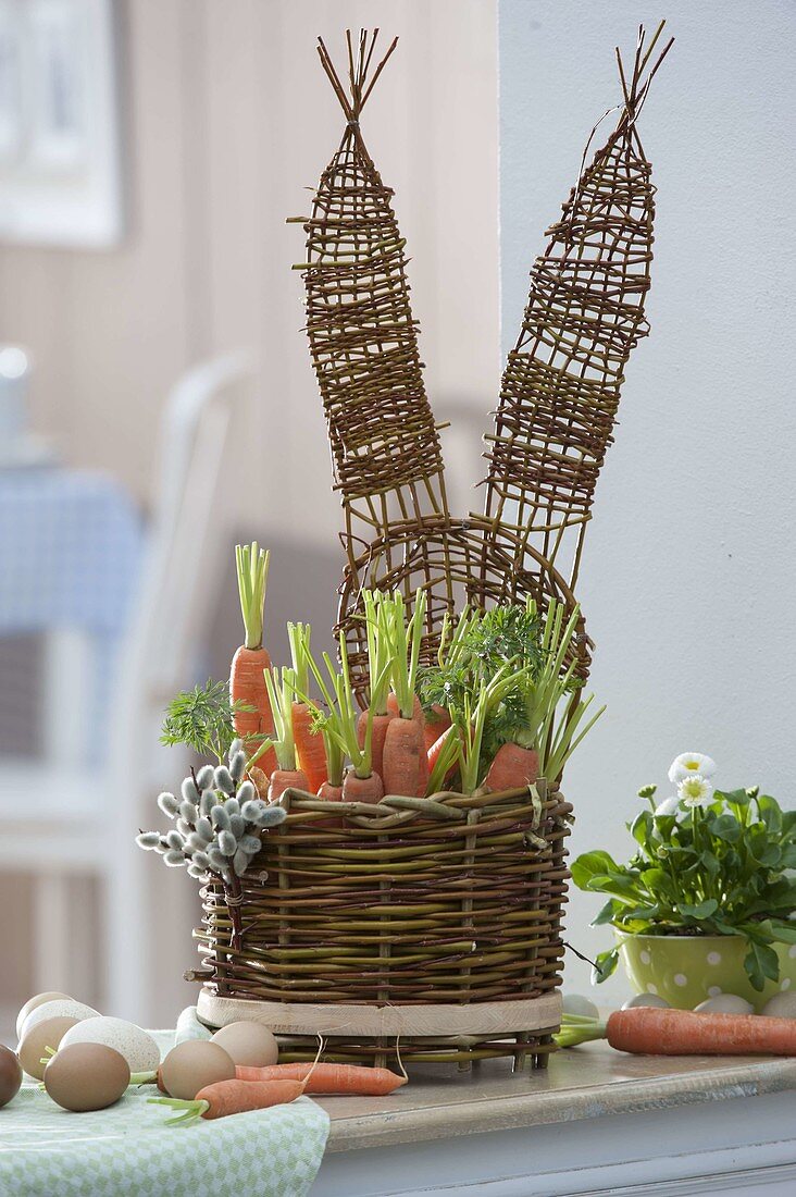 Homemade Easter basket with bunny head as Easter nest