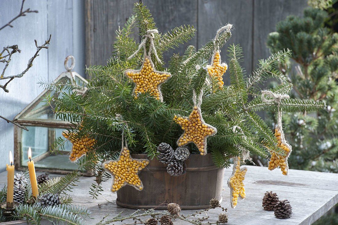 Homemade Christmas tree ornaments made of corn