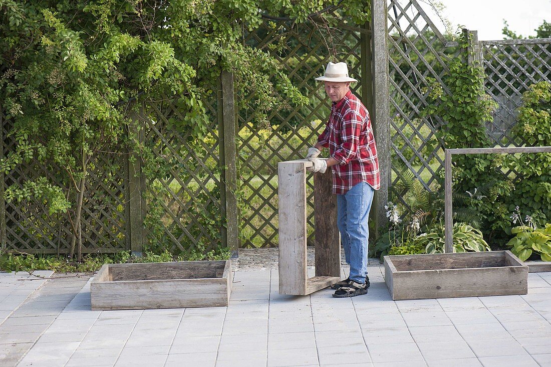 Square beds, Square Garden built on concrete pavement