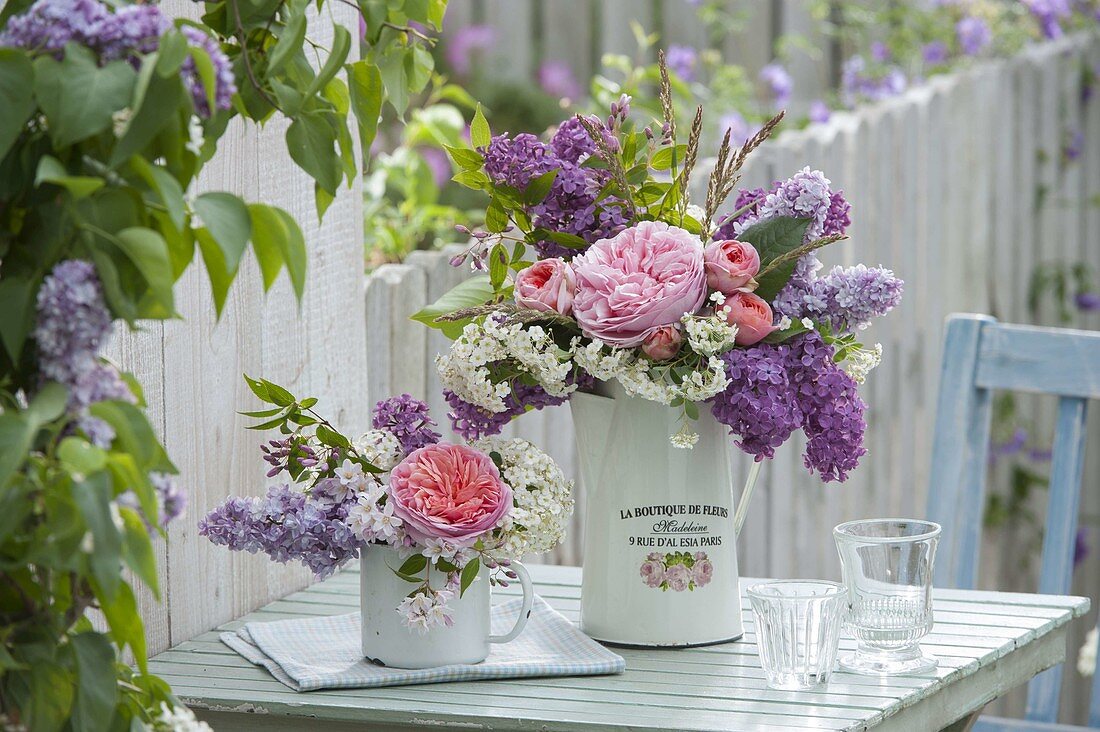 Bouquet with Syringa, Rose 'Chippendale', Spira