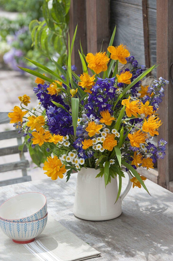 Bouquet of Delphinium (delphinium), Trollius chinensis