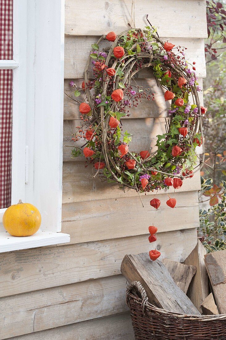 Autumn wreath made of clematis and hedera (ivy) tendrils