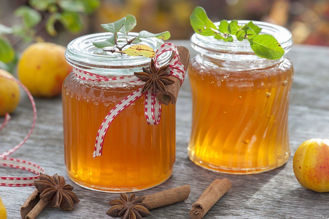 Jelly from ornamental quinces (Chaenomeles) with cinnamon and star anise