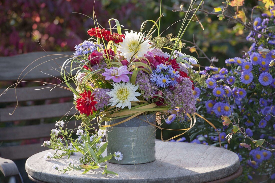 Autumn bouquet on the garden table