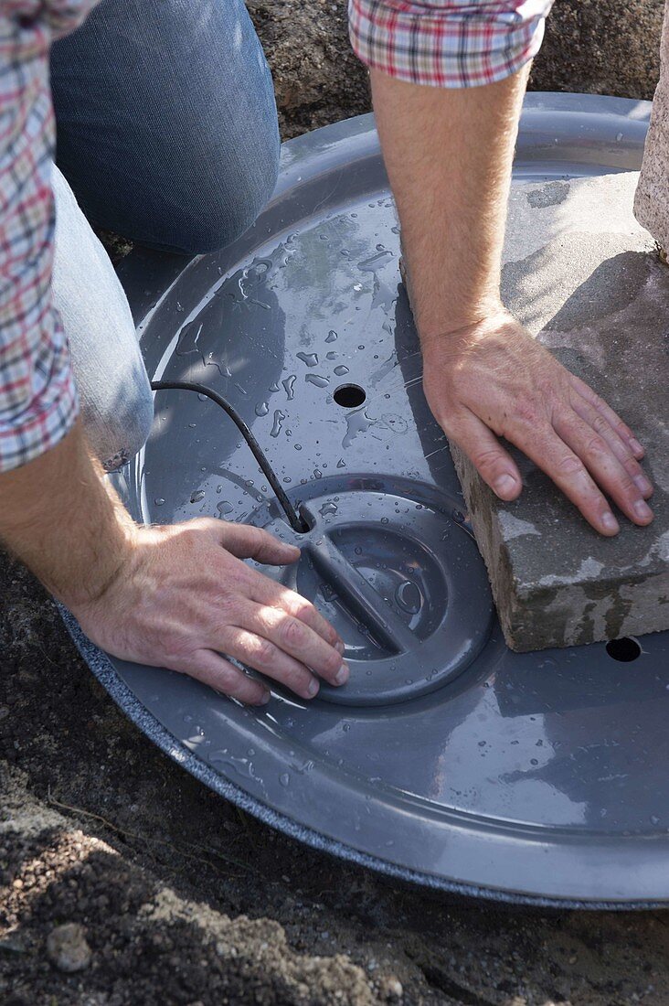 Build up water game with frog on granite pillar