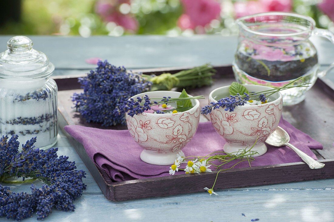 Lavender relaxing tea, Rose flowers