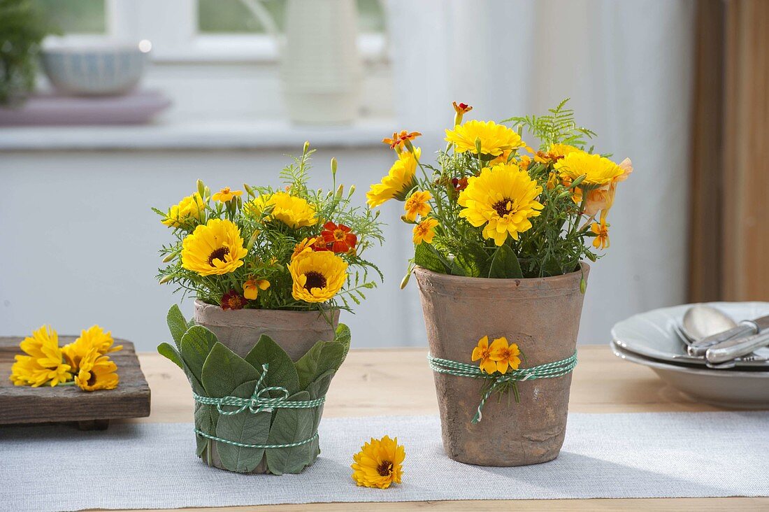 Calendula (marigold) and Tagetes tenuifolia bouquet