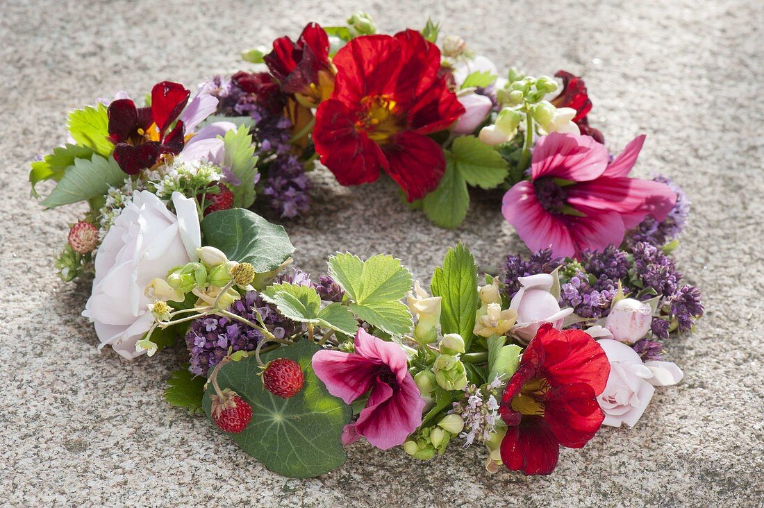 Wreath of Tropaeolum, Malva, Oregano