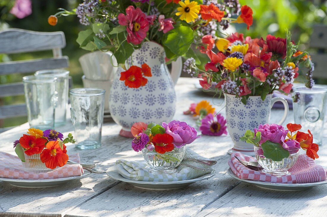 Colorful summer blossom table decoration