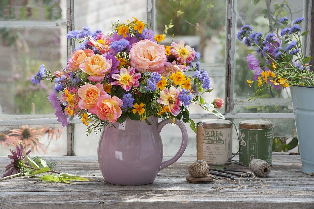 Colorful bouquet of Rose, Cosmos, Dahlia