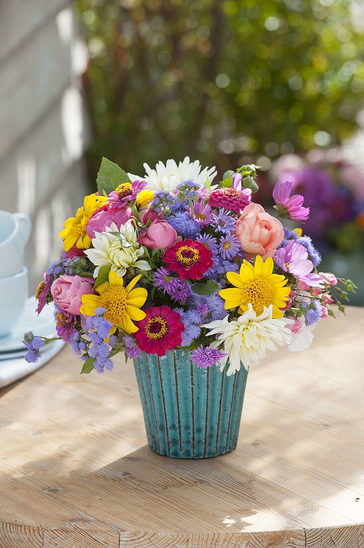 Colorful bouquet of Dahlia, Helianthus, Zinnia