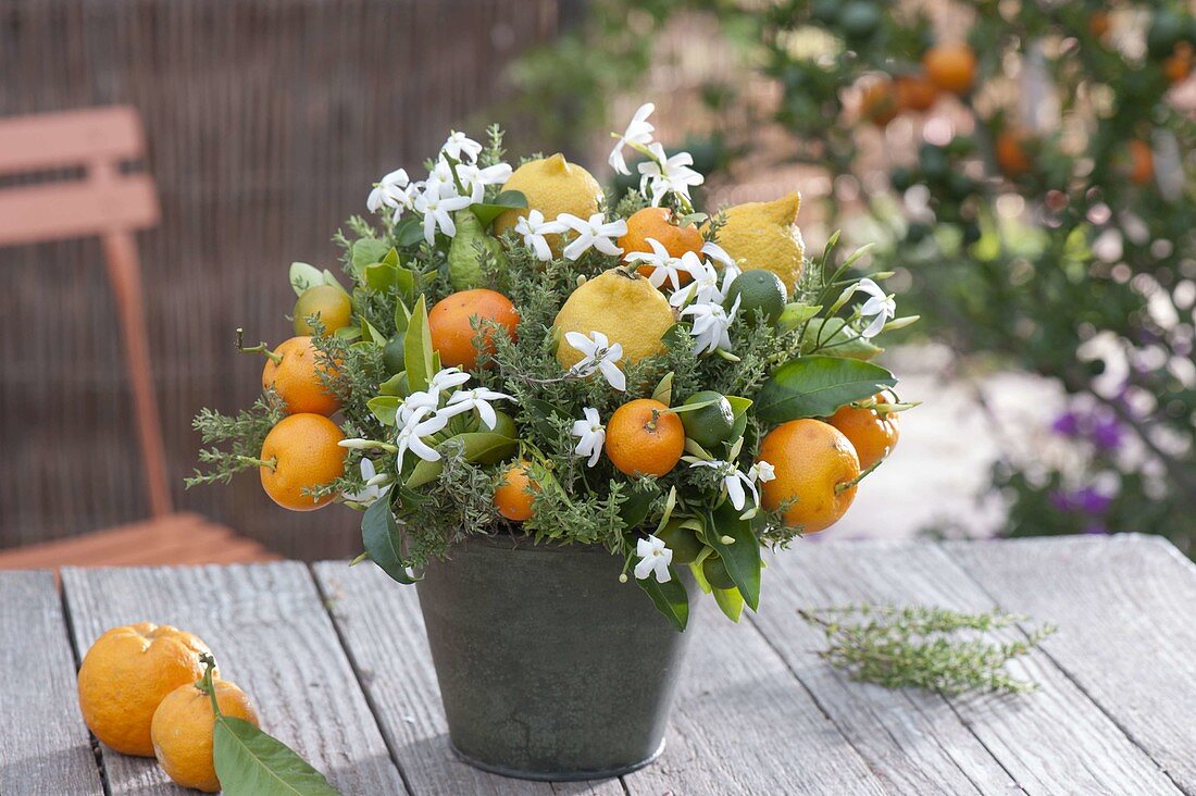 Thyme mediterranean decorated with fruits and flowers