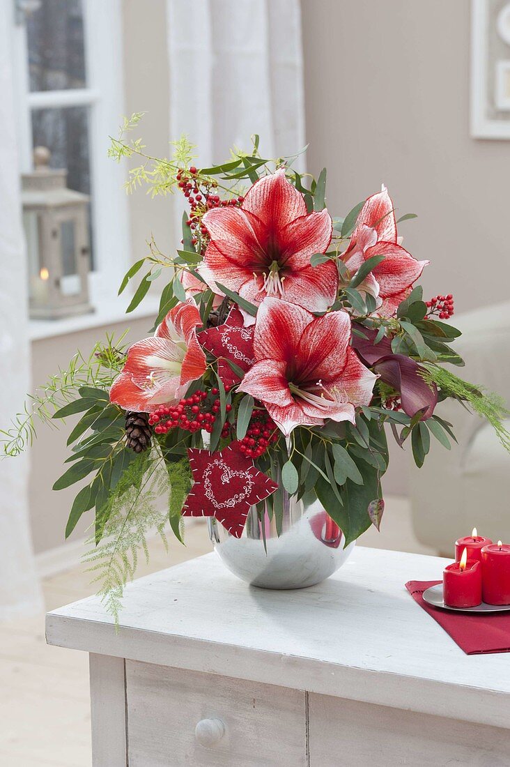 Christmas Bouquet of Hippeastrum, Eucalyptus, Asparagus