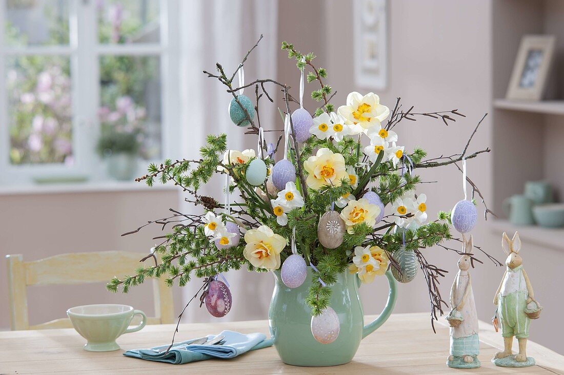 Bouquet made of betula (birch) twigs, larix (larch)