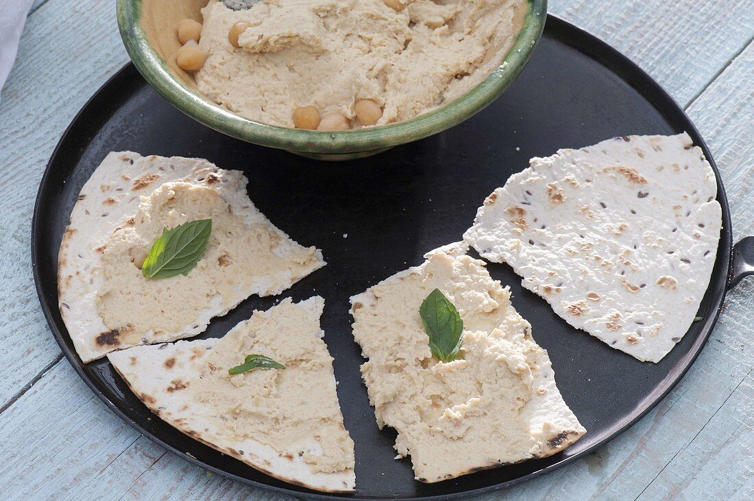 Flat bread for dipping, chickpea dip