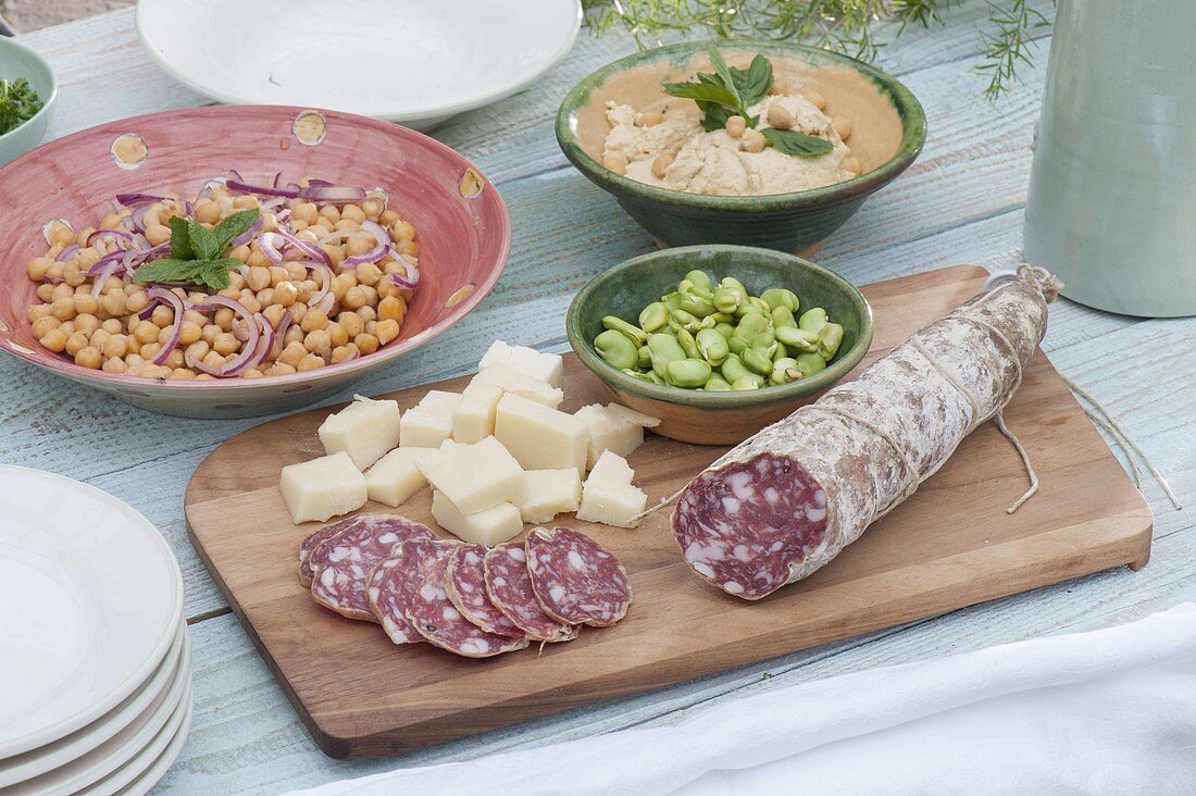 Italian salami, Pecorino and thick bean dish